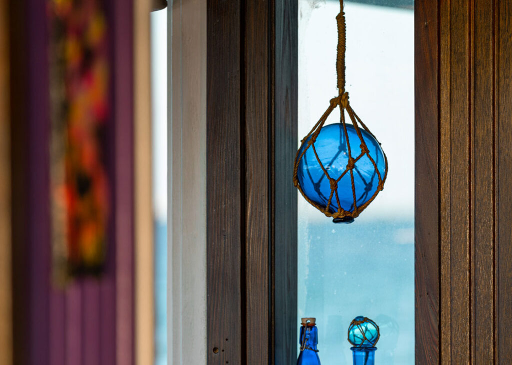 photo of a blue glass ornament