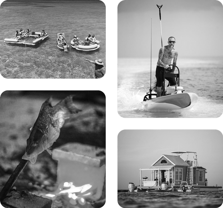 a collage of black and white photos of different water adventures